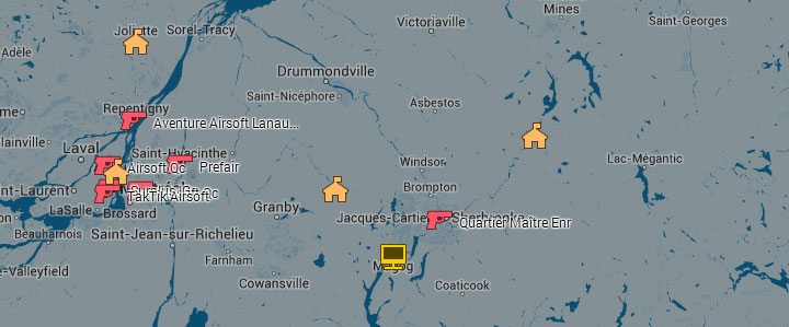 Carte des magasins et terrains de airsoft au Québec et Canada